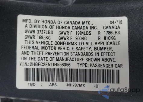 2018 Honda Civic Lx из США, поврежденный, VIN 2HGFC2F51JH556056